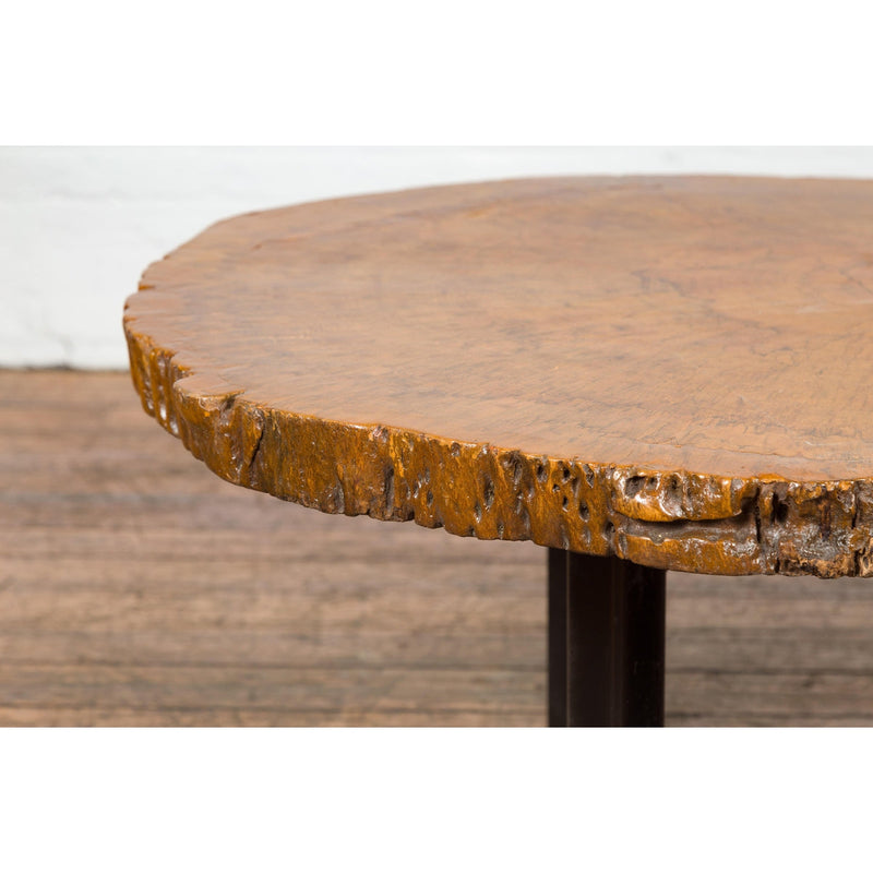 Brown and Black Organic Old Root Tree Slice Table with Straight Wooden Legs-YN7707-9. Asian & Chinese Furniture, Art, Antiques, Vintage Home Décor for sale at FEA Home