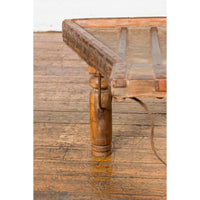 Rustic Coffee Table Made of 19th Century Indian Bullock Cart with Iron Stretcher