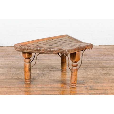 Rustic Coffee Table Made of 19th Century Indian Bullock Cart with Iron Stretcher-YN7708-13. Asian & Chinese Furniture, Art, Antiques, Vintage Home Décor for sale at FEA Home