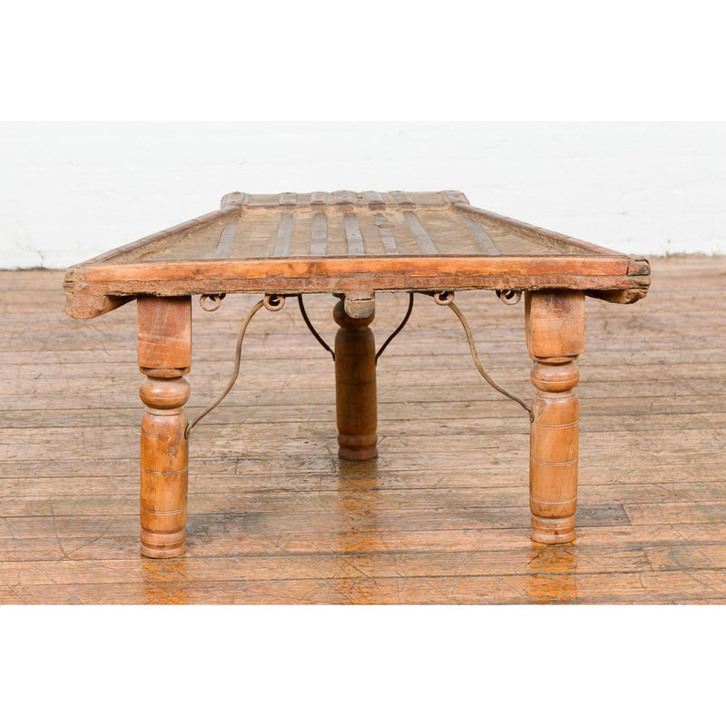 Rustic Coffee Table Made of 19th Century Indian Bullock Cart with Iron Stretcher-YN7708-15. Asian & Chinese Furniture, Art, Antiques, Vintage Home Décor for sale at FEA Home