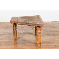 Rustic Coffee Table Made of 19th Century Indian Bullock Cart with Iron Stretcher