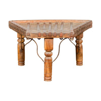 Rustic Coffee Table Made of 19th Century Indian Bullock Cart with Iron Stretcher