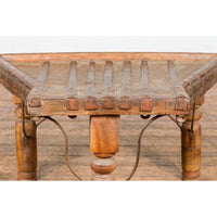 Rustic Coffee Table Made of 19th Century Indian Bullock Cart with Iron Stretcher