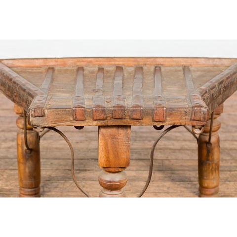 Rustic Coffee Table Made of 19th Century Indian Bullock Cart with Iron Stretcher-YN7708-5. Asian & Chinese Furniture, Art, Antiques, Vintage Home Décor for sale at FEA Home