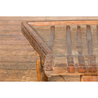 Rustic Coffee Table Made of 19th Century Indian Bullock Cart with Iron Stretcher