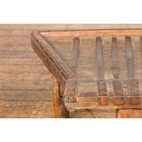 Rustic Coffee Table Made of 19th Century Indian Bullock Cart with Iron Stretcher-YN7708-6. Asian & Chinese Furniture, Art, Antiques, Vintage Home Décor for sale at FEA Home