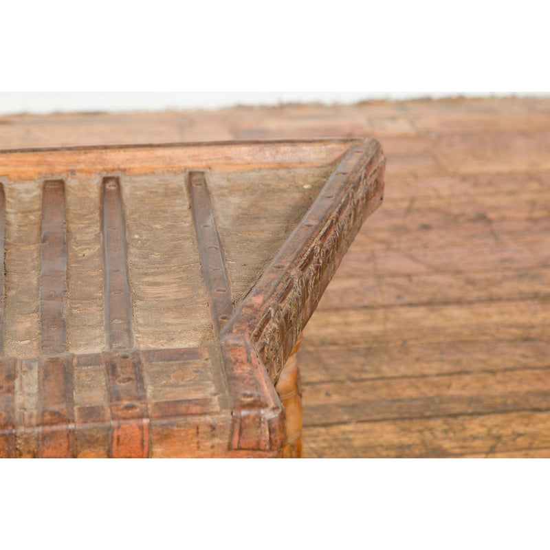 Rustic Coffee Table Made of 19th Century Indian Bullock Cart with Iron Stretcher-YN7708-7. Asian & Chinese Furniture, Art, Antiques, Vintage Home Décor for sale at FEA Home