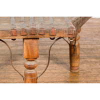 Rustic Coffee Table Made of 19th Century Indian Bullock Cart with Iron Stretcher