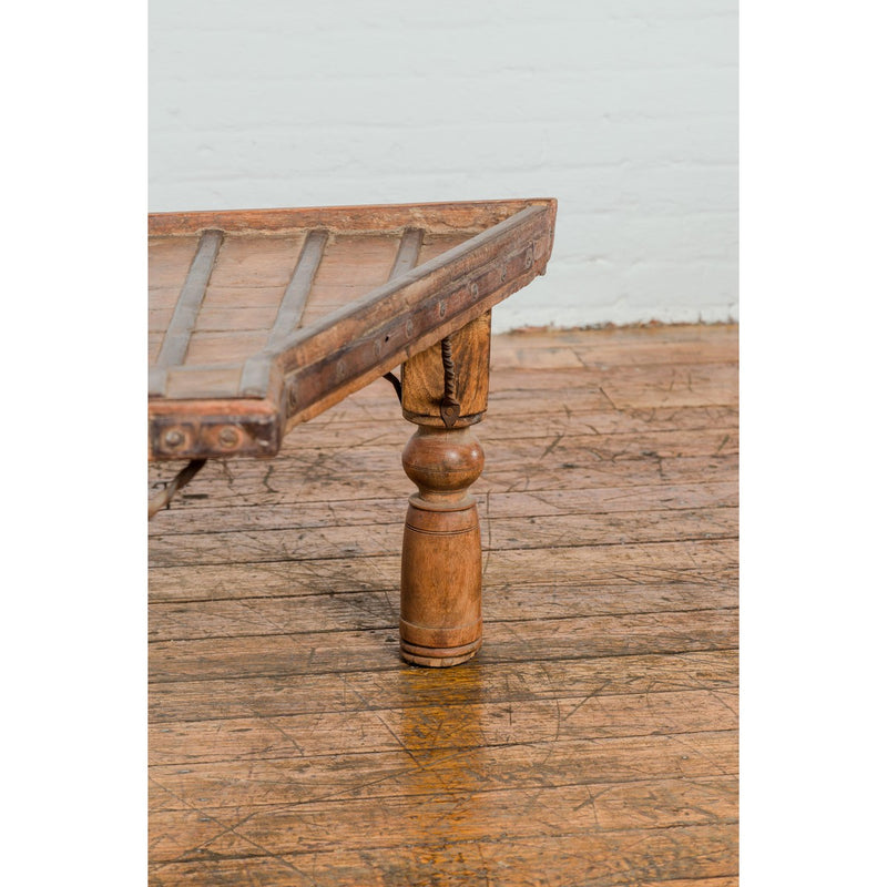 19th Century Bullock Cart Rustic Coffee Table with Twisted Iron Stretchers-YN7709-10. Asian & Chinese Furniture, Art, Antiques, Vintage Home Décor for sale at FEA Home