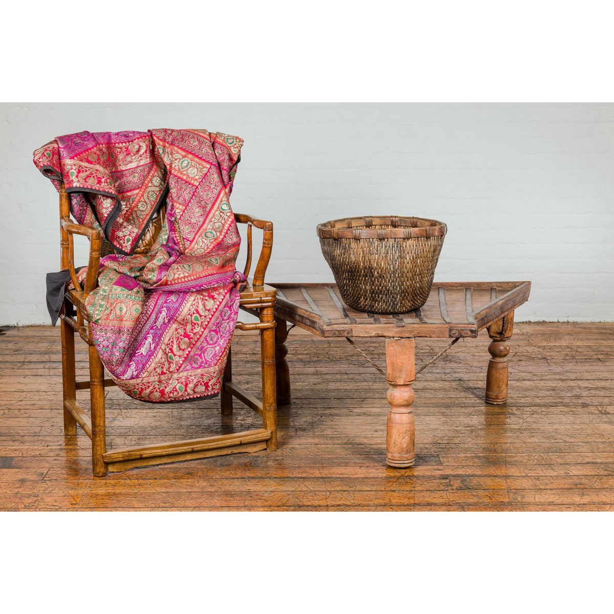 19th Century Bullock Cart Rustic Coffee Table with Twisted Iron Stretchers-12. Asian &amp; Chinese Furniture, Art, Antiques, Vintage Home Décor for sale at FEA Home