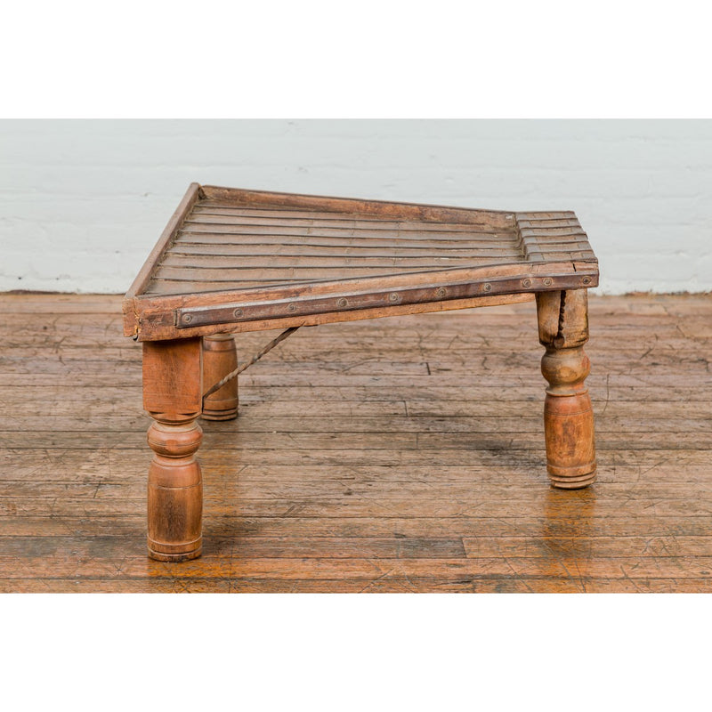 19th Century Bullock Cart Rustic Coffee Table with Twisted Iron Stretchers-YN7709-14. Asian & Chinese Furniture, Art, Antiques, Vintage Home Décor for sale at FEA Home