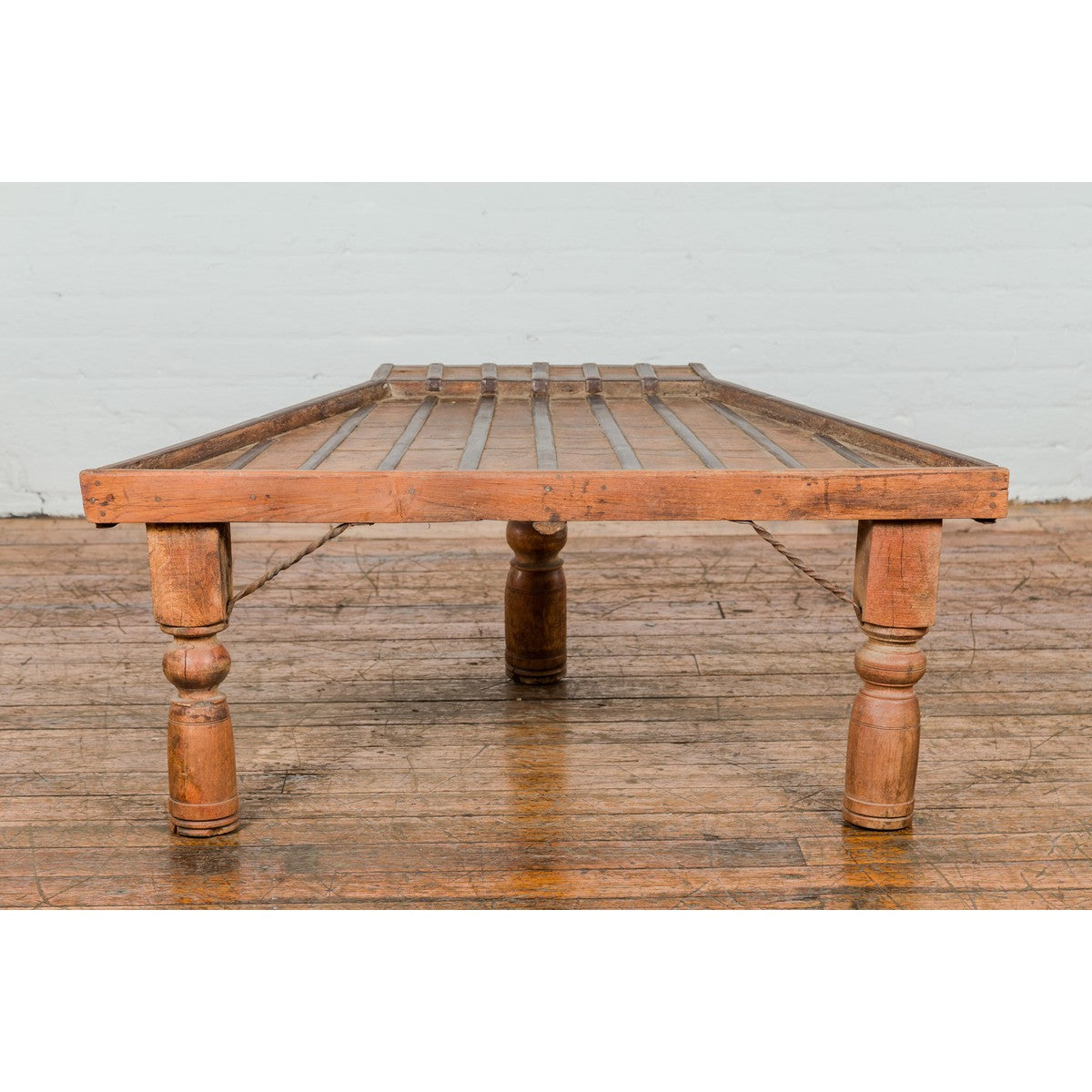 19th Century Bullock Cart Rustic Coffee Table with Twisted Iron Stretchers-15. Asian &amp; Chinese Furniture, Art, Antiques, Vintage Home Décor for sale at FEA Home