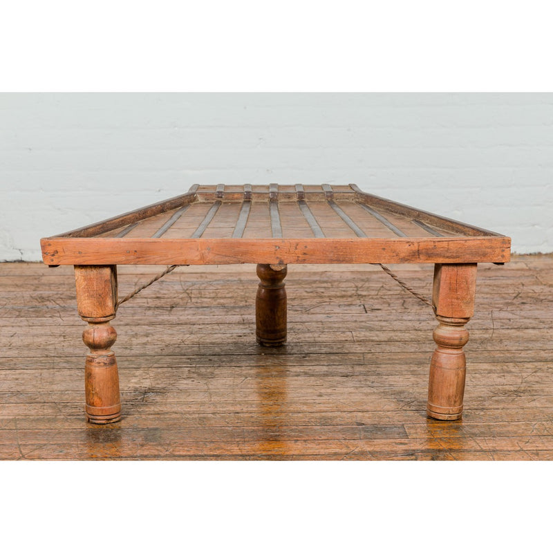 19th Century Bullock Cart Rustic Coffee Table with Twisted Iron Stretchers-YN7709-15. Asian & Chinese Furniture, Art, Antiques, Vintage Home Décor for sale at FEA Home