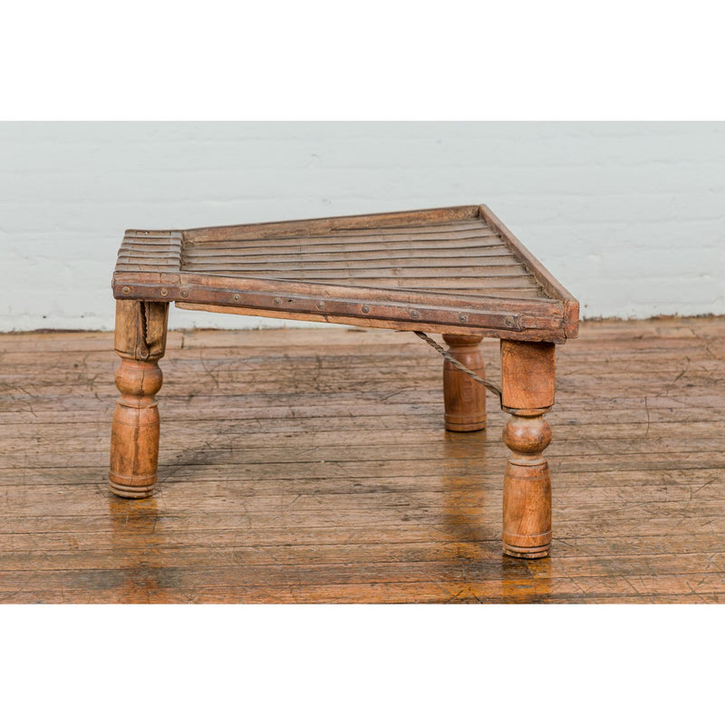 19th Century Bullock Cart Rustic Coffee Table with Twisted Iron Stretchers-YN7709-16. Asian & Chinese Furniture, Art, Antiques, Vintage Home Décor for sale at FEA Home