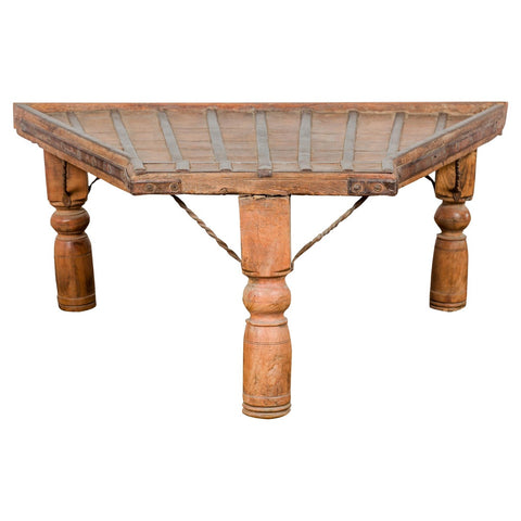 19th Century Bullock Cart Rustic Coffee Table with Twisted Iron Stretchers-YN7709-1. Asian & Chinese Furniture, Art, Antiques, Vintage Home Décor for sale at FEA Home