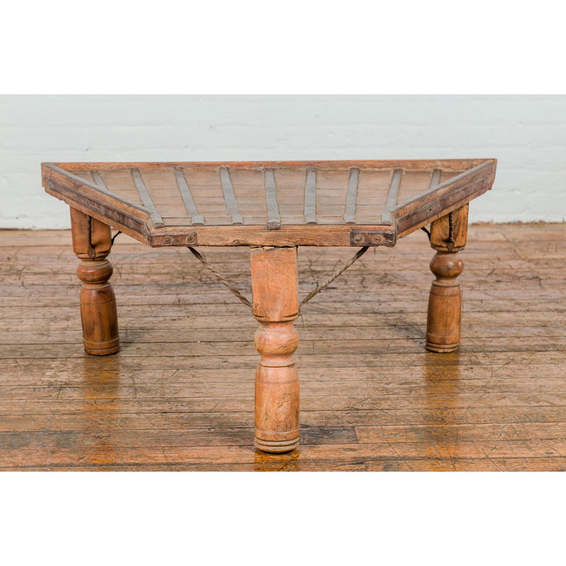 19th Century Bullock Cart Rustic Coffee Table with Twisted Iron Stretchers-YN7709-3. Asian & Chinese Furniture, Art, Antiques, Vintage Home Décor for sale at FEA Home