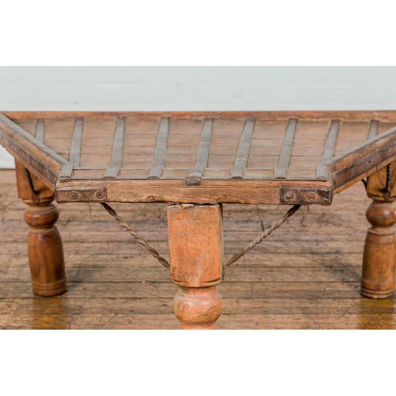 19th Century Bullock Cart Rustic Coffee Table with Twisted Iron Stretchers-YN7709-4. Asian & Chinese Furniture, Art, Antiques, Vintage Home Décor for sale at FEA Home