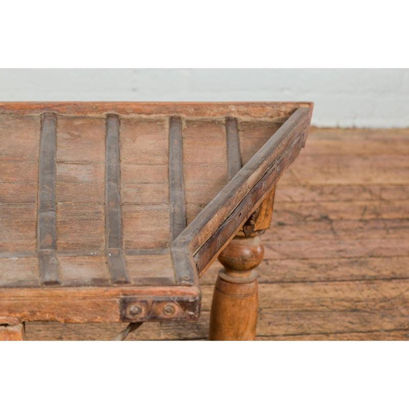 19th Century Bullock Cart Rustic Coffee Table with Twisted Iron Stretchers-YN7709-6. Asian & Chinese Furniture, Art, Antiques, Vintage Home Décor for sale at FEA Home