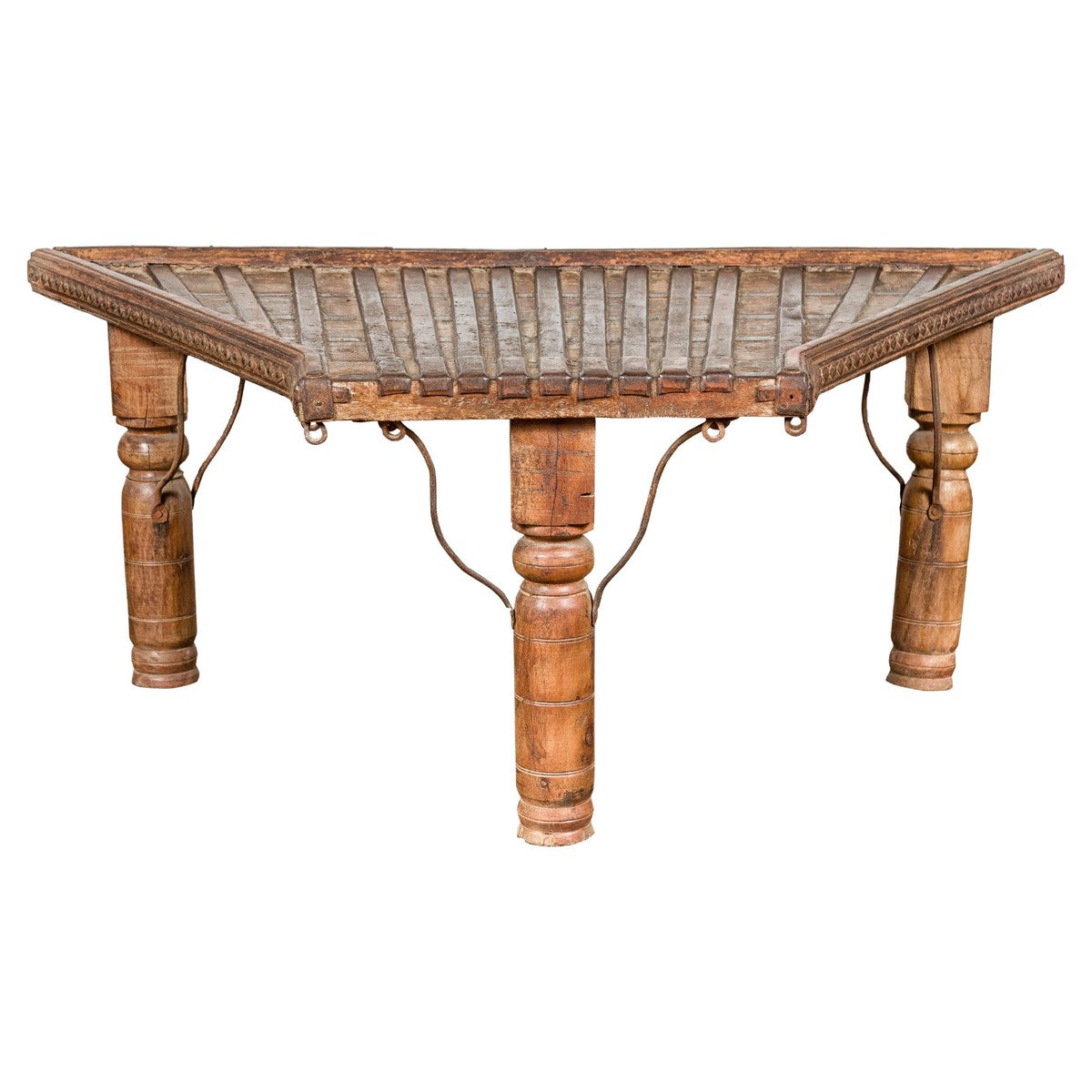 Bullock Cart Rustic Coffee Table with Twisted Iron Stretchers, 19th Century-YN7710-1. Asian & Chinese Furniture, Art, Antiques, Vintage Home Décor for sale at FEA Home