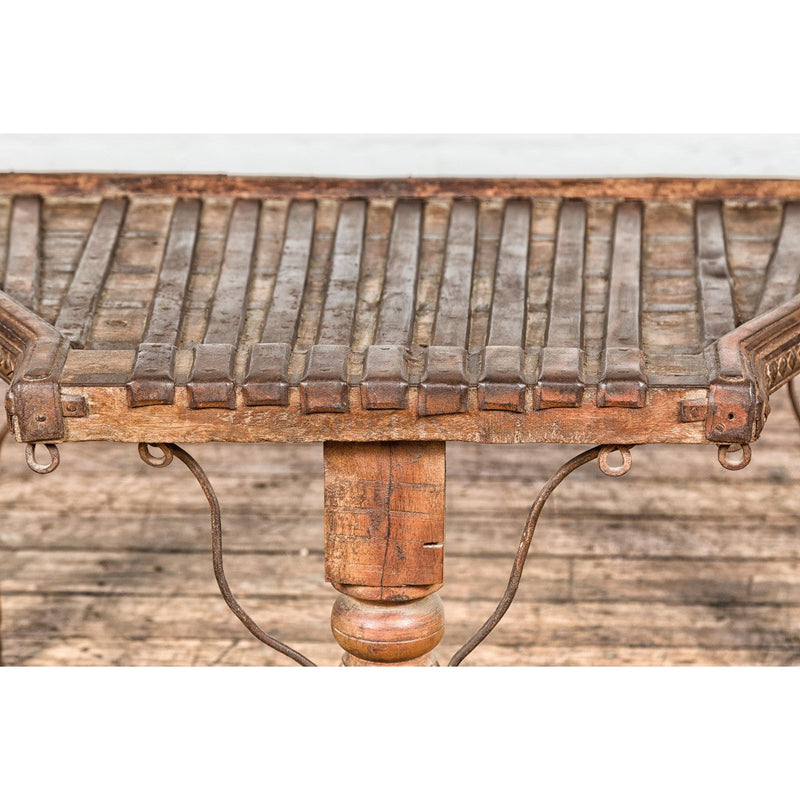 Bullock Cart Rustic Coffee Table with Twisted Iron Stretchers, 19th Century-YN7710-8. Asian & Chinese Furniture, Art, Antiques, Vintage Home Décor for sale at FEA Home