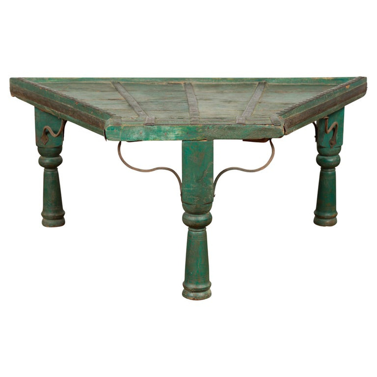Indian 19th Century Green Painted Wood Bullock Cart Made into a Coffee Table-1. Asian & Chinese Furniture, Art, Antiques, Vintage Home Décor for sale at FEA Home