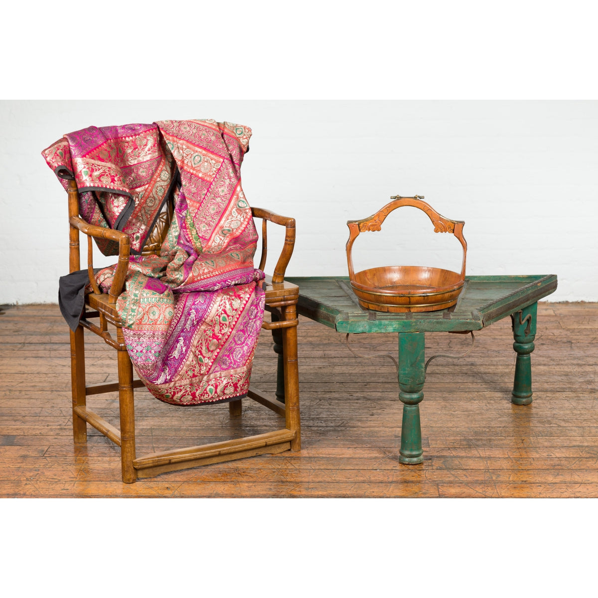 Indian 19th Century Green Painted Wood Bullock Cart Made into a Coffee Table-2. Asian & Chinese Furniture, Art, Antiques, Vintage Home Décor for sale at FEA Home