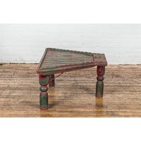 Rustic Coffee Table with Red and Green Lacquer, Turned Baluster Legs and Iron