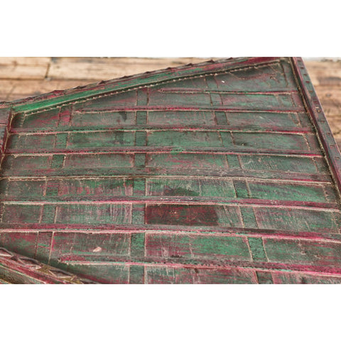 Rustic Coffee Table with Red and Green Lacquer, Turned Baluster Legs and Iron-YN7713-18. Asian & Chinese Furniture, Art, Antiques, Vintage Home Décor for sale at FEA Home
