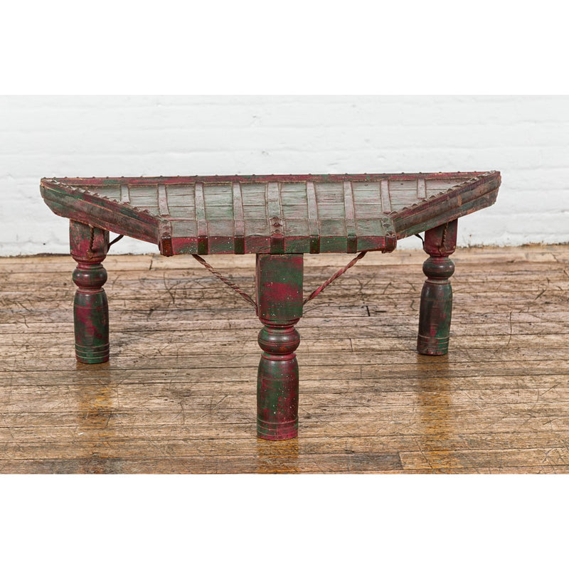 Rustic Coffee Table with Red and Green Lacquer, Turned Baluster Legs and Iron-YN7713-3. Asian & Chinese Furniture, Art, Antiques, Vintage Home Décor for sale at FEA Home