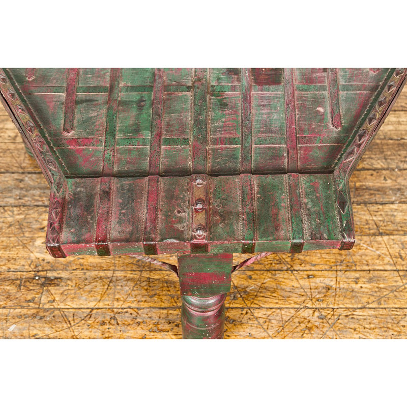 Rustic Coffee Table with Red and Green Lacquer, Turned Baluster Legs and Iron-YN7713-8. Asian & Chinese Furniture, Art, Antiques, Vintage Home Décor for sale at FEA Home