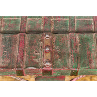 Rustic Coffee Table with Red and Green Lacquer, Turned Baluster Legs and Iron