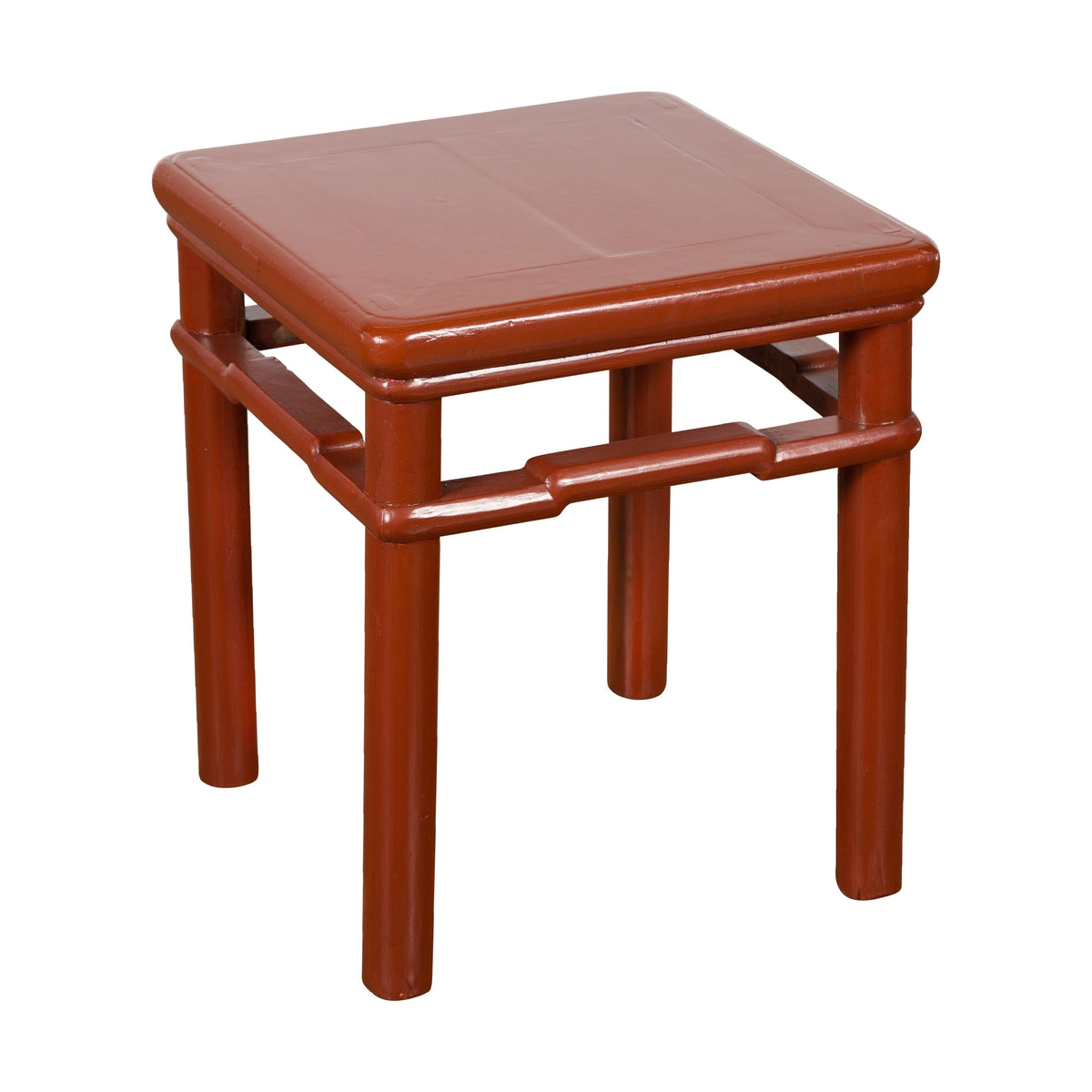 Chinese 1900s Qing Dynasty Red Lacquer Stool or Table with Humpback Stretchers-1. Asian & Chinese Furniture, Art, Antiques, Vintage Home Décor for sale at FEA Home