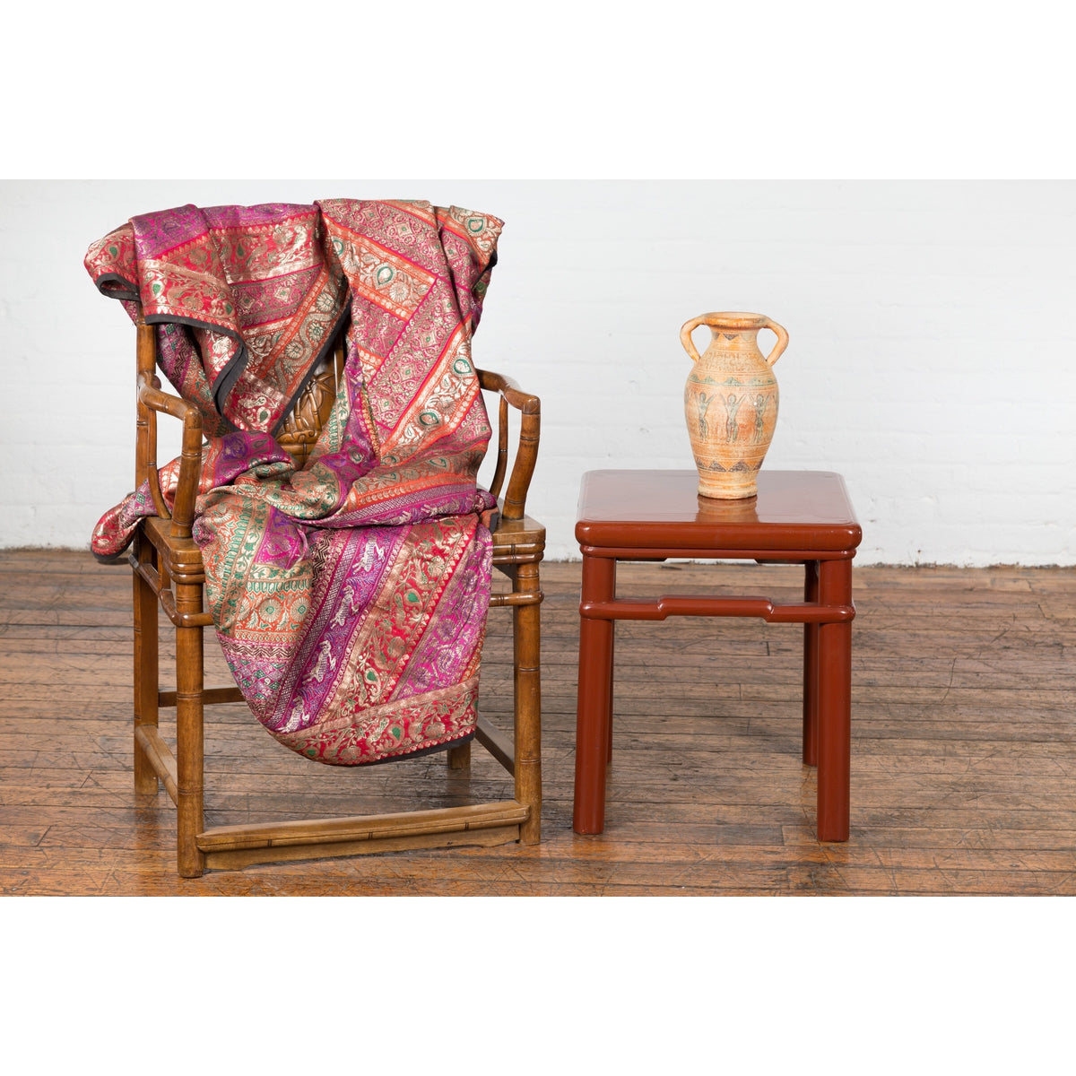 Chinese 1900s Qing Dynasty Red Lacquer Stool or Table with Humpback Stretchers-2. Asian & Chinese Furniture, Art, Antiques, Vintage Home Décor for sale at FEA Home