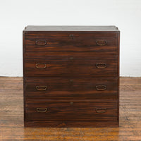 Dark Brown Antique Wooden Tansu Dresser Chest