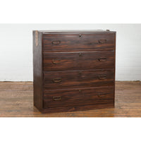 Dark Brown Antique Wooden Tansu Dresser Chest