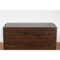 Dark Brown Antique Wooden Tansu Dresser Chest