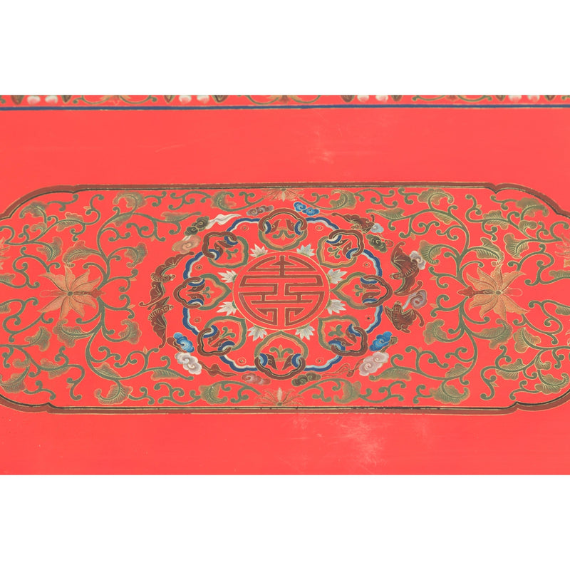 Vintage Red Lacquer Blanket Chest with Egrets, Bats and Floral Motifs-YN7720-13. Asian & Chinese Furniture, Art, Antiques, Vintage Home Décor for sale at FEA Home