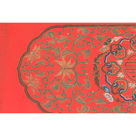 Vintage Red Lacquer Blanket Chest with Egrets, Bats and Floral Motifs-YN7720-15. Asian & Chinese Furniture, Art, Antiques, Vintage Home Décor for sale at FEA Home