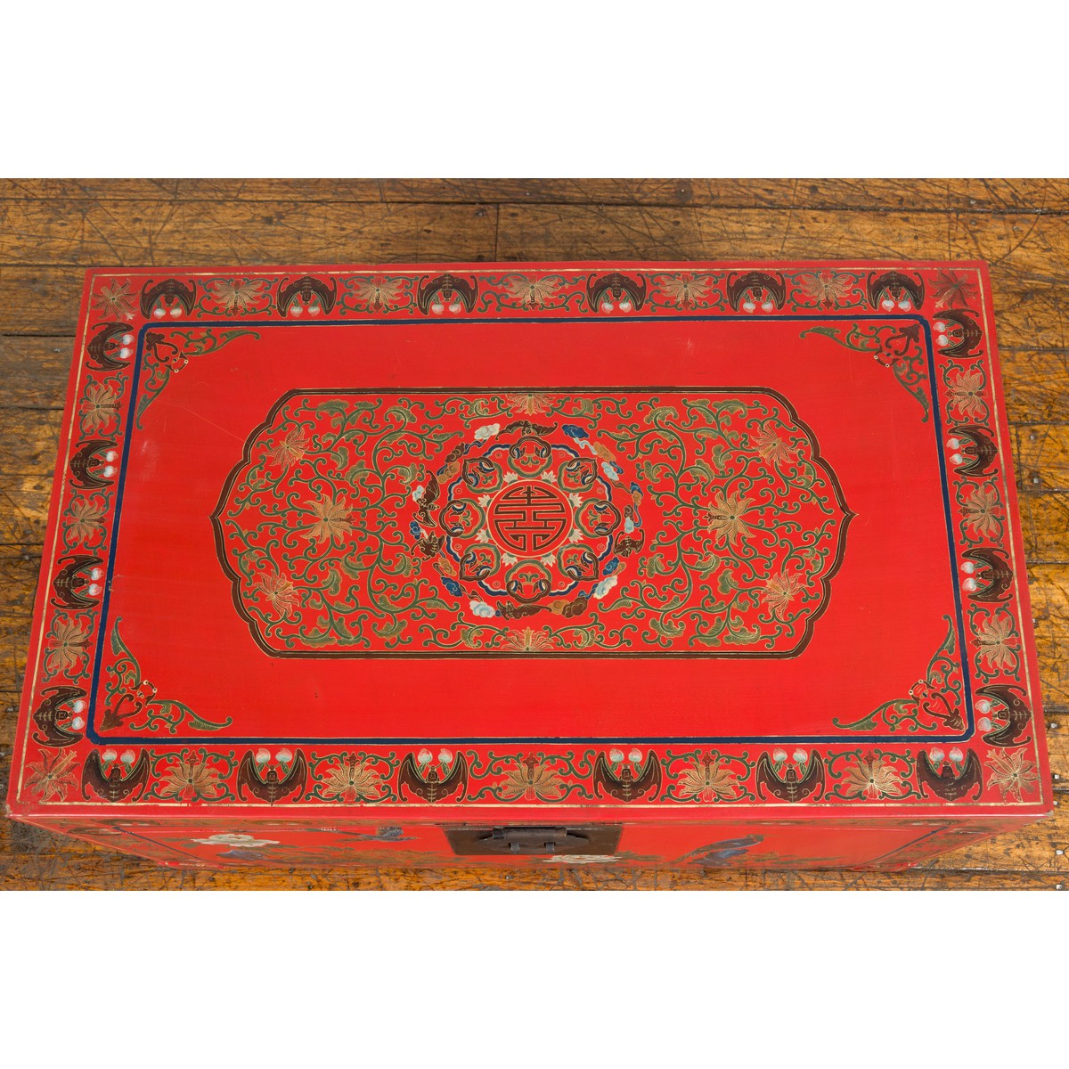 Red Lacquer Trunk with Flowers, Birds and Calligraphy Motifs-13. Asian &amp; Chinese Furniture, Art, Antiques, Vintage Home Décor for sale at FEA Home