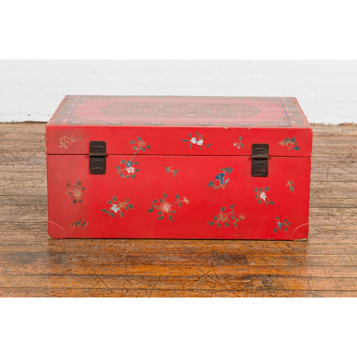 Red Lacquer Trunk with Flowers, Birds and Calligraphy Motifs-19. Asian &amp; Chinese Furniture, Art, Antiques, Vintage Home Décor for sale at FEA Home