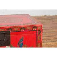 Red Lacquer Trunk with Flowers, Birds and Calligraphy Motifs-YN7721-5. Asian & Chinese Furniture, Art, Antiques, Vintage Home Décor for sale at FEA Home