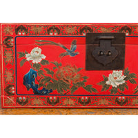 Red Lacquer Trunk with Flowers, Birds and Calligraphy Motifs-YN7721-7. Asian & Chinese Furniture, Art, Antiques, Vintage Home Décor for sale at FEA Home