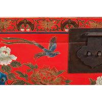 Red Lacquer Trunk with Flowers, Birds and Calligraphy Motifs-YN7721-8. Asian & Chinese Furniture, Art, Antiques, Vintage Home Décor for sale at FEA Home