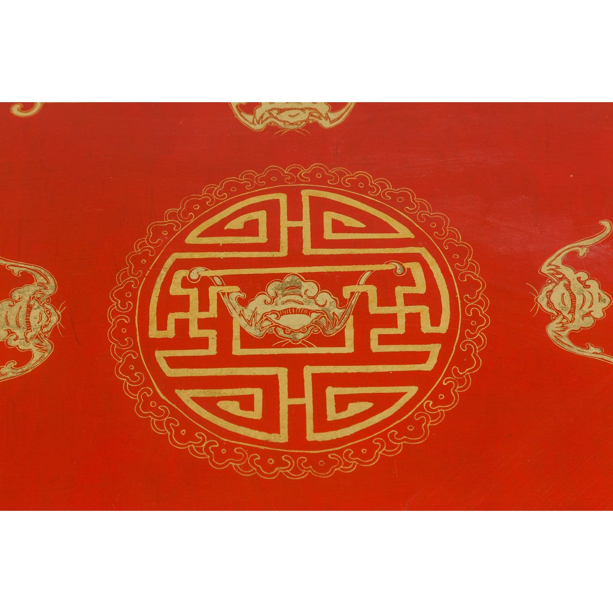 Vintage Chinese Red Lacquer Blanket Chest with Bat, Guardian Lion, Cloud Motifs-12. Asian &amp; Chinese Furniture, Art, Antiques, Vintage Home Décor for sale at FEA Home
