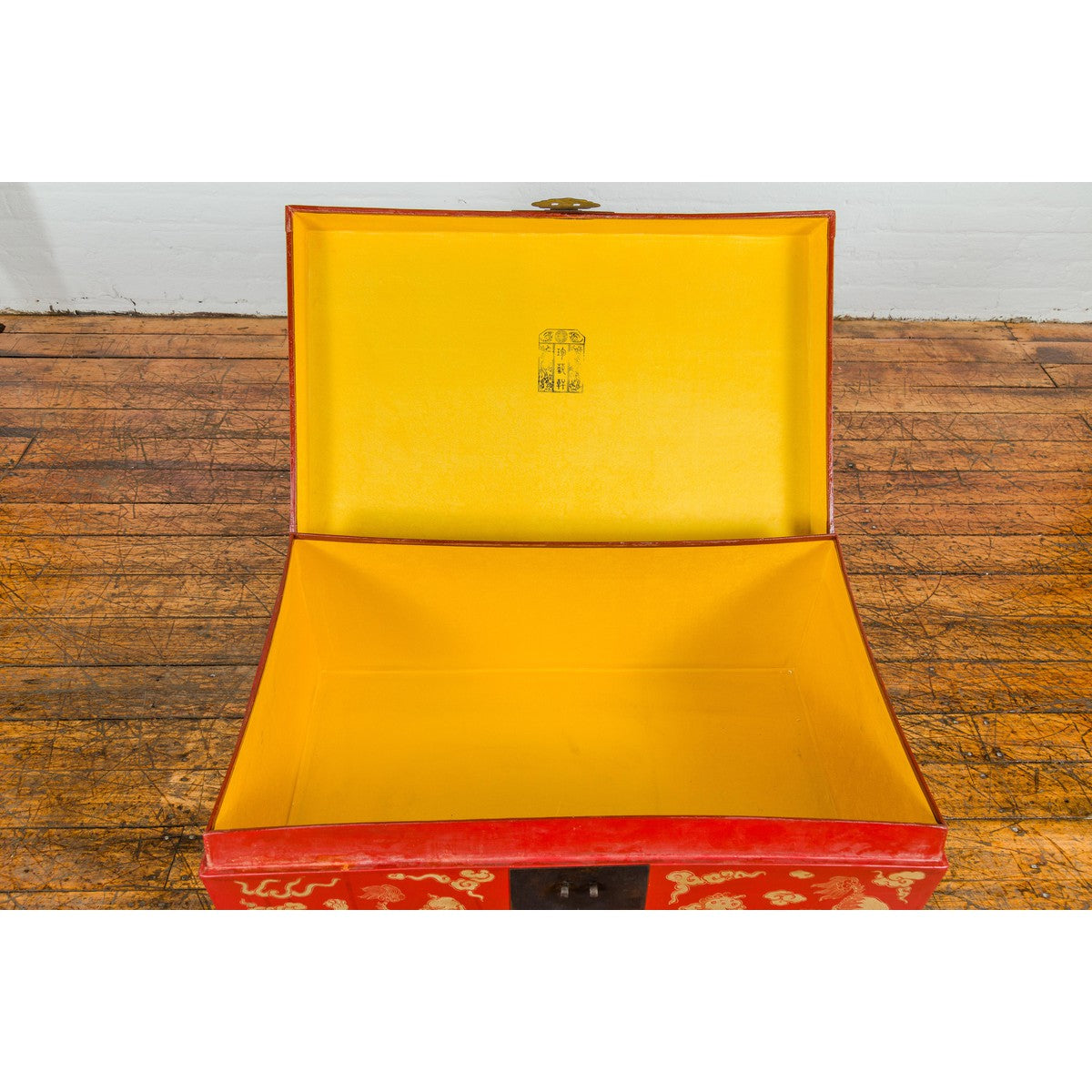 Vintage Chinese Red Lacquer Blanket Chest with Bat, Guardian Lion, Cloud Motifs-17. Asian &amp; Chinese Furniture, Art, Antiques, Vintage Home Décor for sale at FEA Home