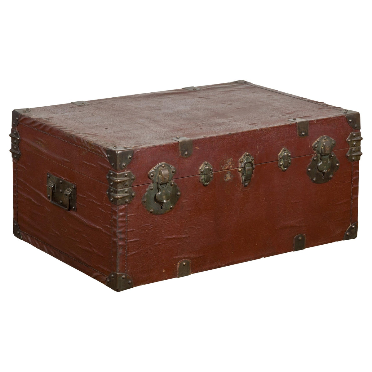 Qing Dynasty Period 19th Century Brown Leather Trunk with Brass Hardware-1. Asian & Chinese Furniture, Art, Antiques, Vintage Home Décor for sale at FEA Home