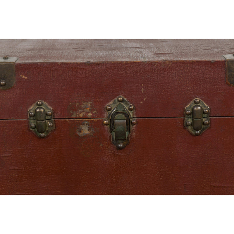 Qing Dynasty Period 19th Century Brown Leather Trunk with Brass Hardware-YN7724-15. Asian & Chinese Furniture, Art, Antiques, Vintage Home Décor for sale at FEA Home