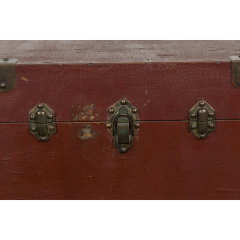 Qing Dynasty Period 19th Century Brown Leather Trunk with Brass Hardware