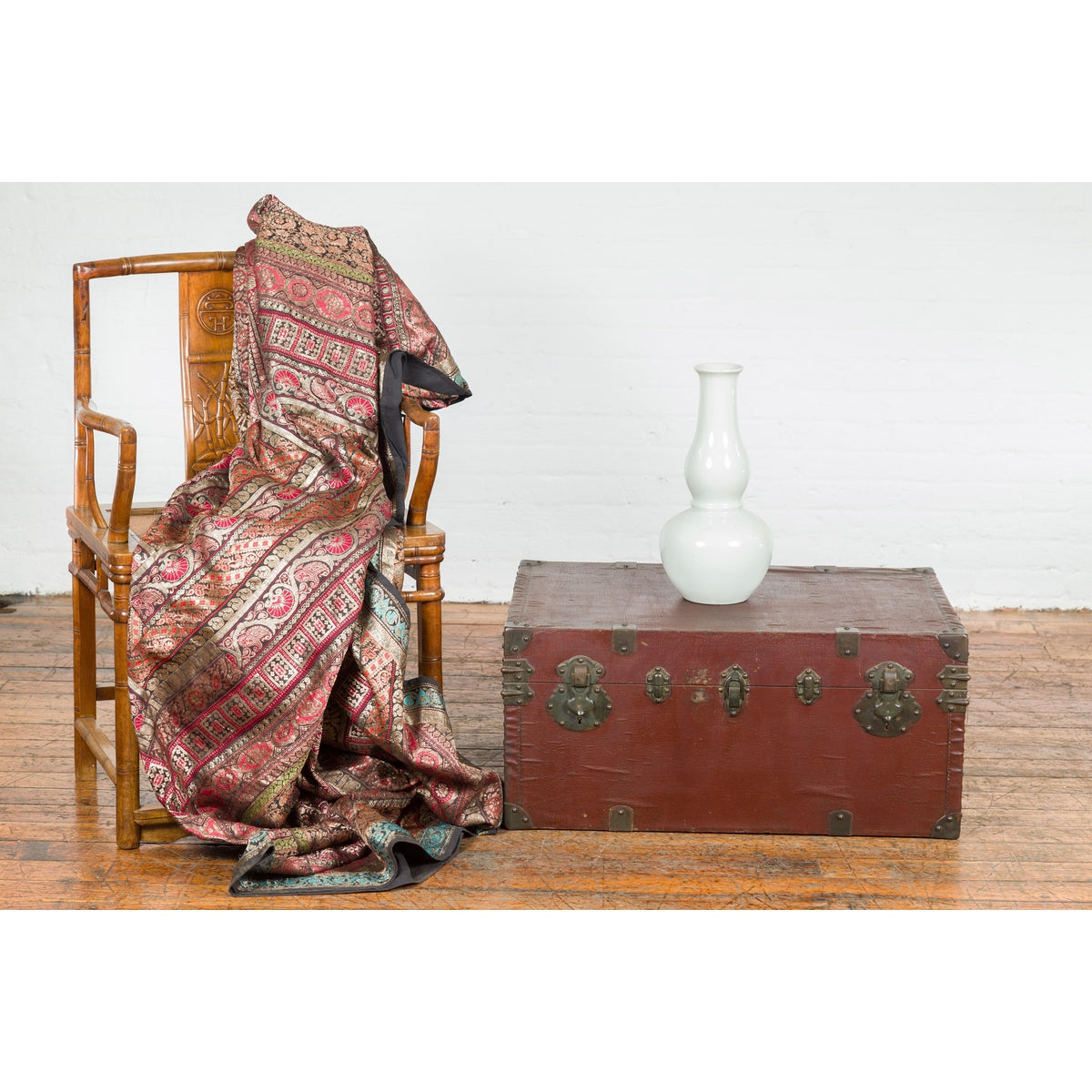 Qing Dynasty Period 19th Century Brown Leather Trunk with Brass Hardware-2. Asian & Chinese Furniture, Art, Antiques, Vintage Home Décor for sale at FEA Home