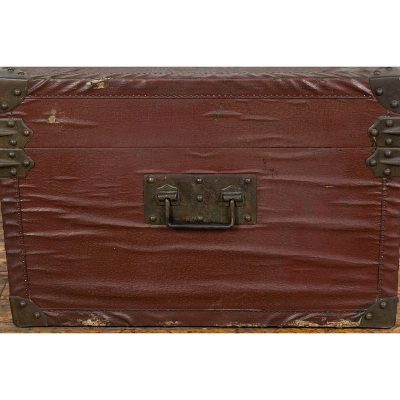 Qing Dynasty Period 19th Century Brown Leather Trunk with Brass Hardware-YN7724-5. Asian & Chinese Furniture, Art, Antiques, Vintage Home Décor for sale at FEA Home